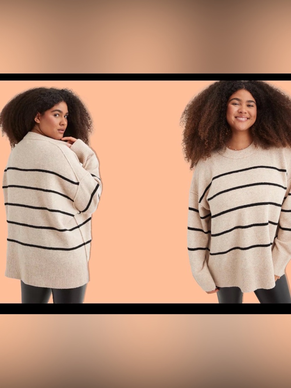 Aerie Oversized Striped Sweater | Oatmeal & Black | Size M